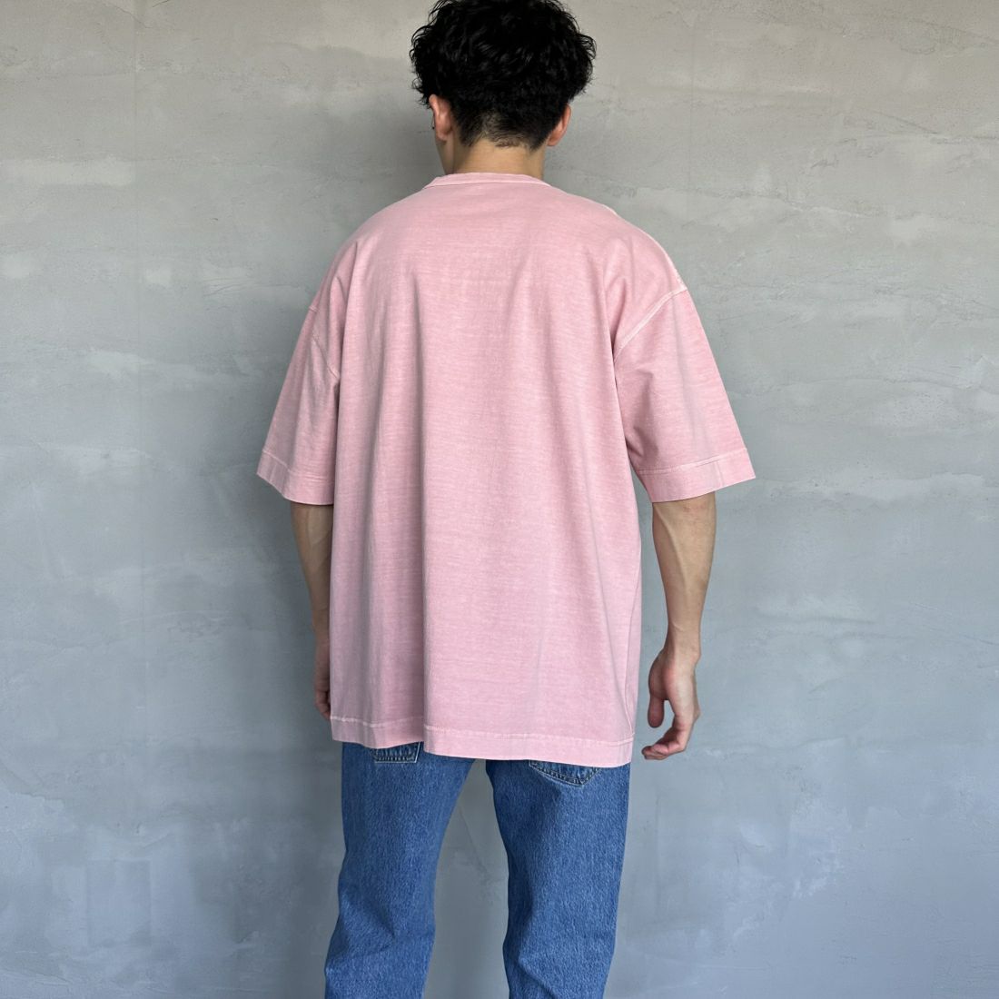 Health knit [ヘルスニット] 別注 ビックシルエット ヘンリーネックTシャツ [HR24S-M021-JF] PINK &&モデル身長：168cm 着用サイズ：L&&