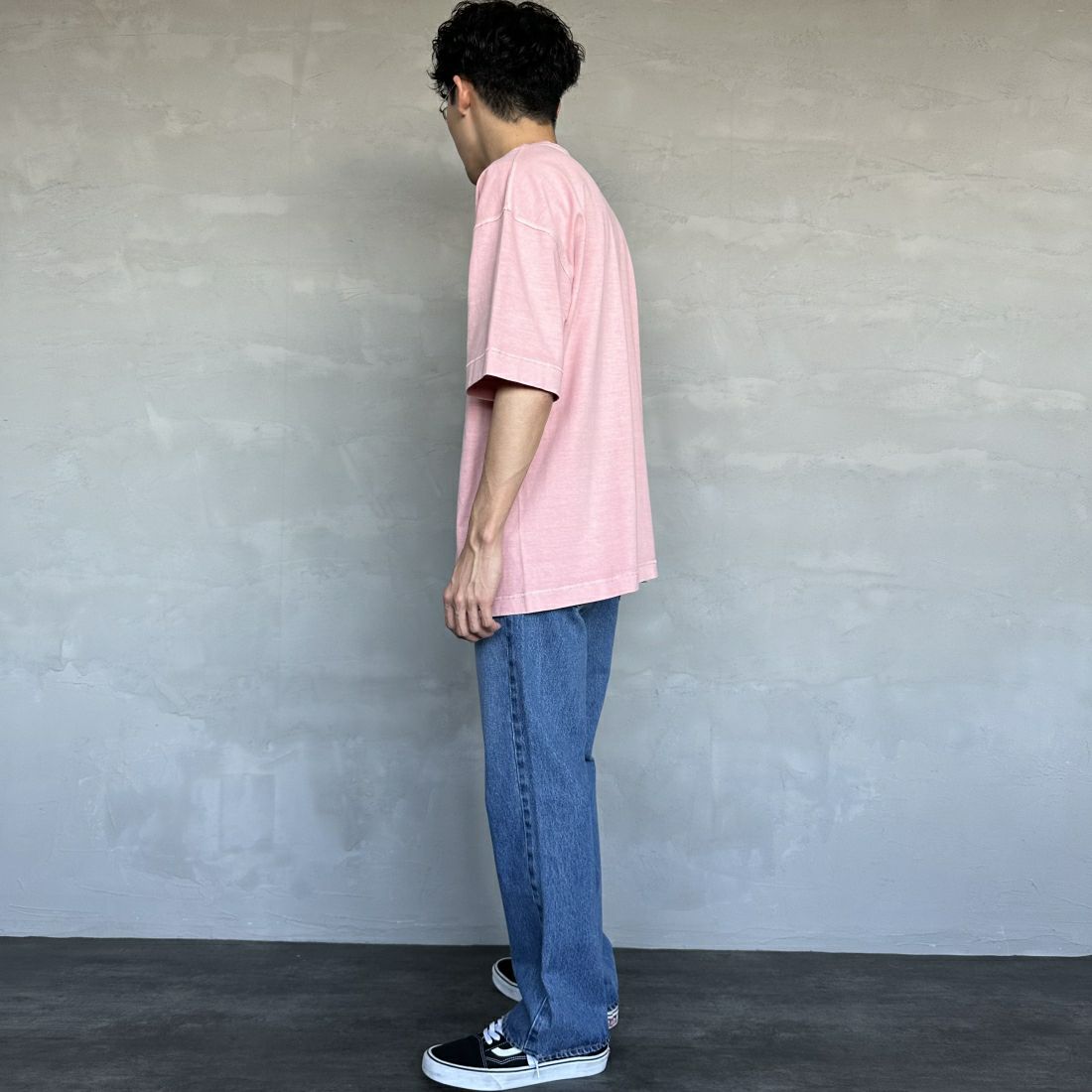 Health knit [ヘルスニット] 別注 ビックシルエット ヘンリーネックTシャツ [HR24S-M021-JF] PINK &&モデル身長：168cm 着用サイズ：L&&