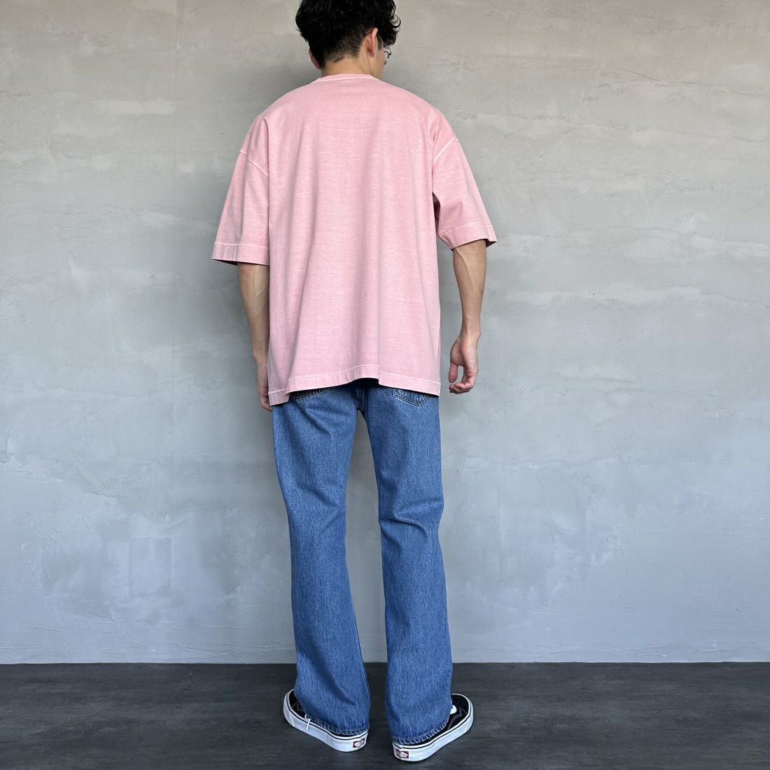 Health knit [ヘルスニット] 別注 ビックシルエット ヘンリーネックTシャツ [HR24S-M021-JF] PINK &&モデル身長：168cm 着用サイズ：L&&