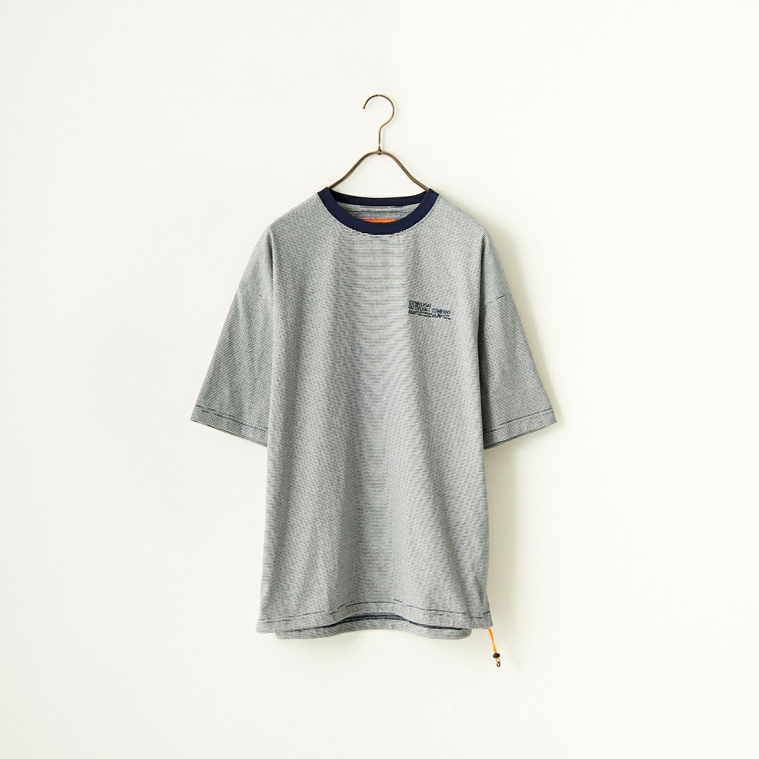 UNIVERSAL OVERALL [ユニバーサルオーバーオール] 別注 ドローコード付き ワイドシルエットTシャツ [U2411282IN-JF] NVY BORDER