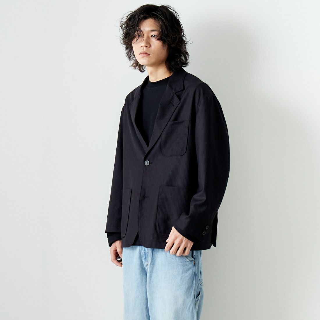 Noir Fabrik [ヌワールファブリック] ワイドジャケット [NF-241-018] BLACK ST &&モデル身長：182cm 着用サイズ：M&&