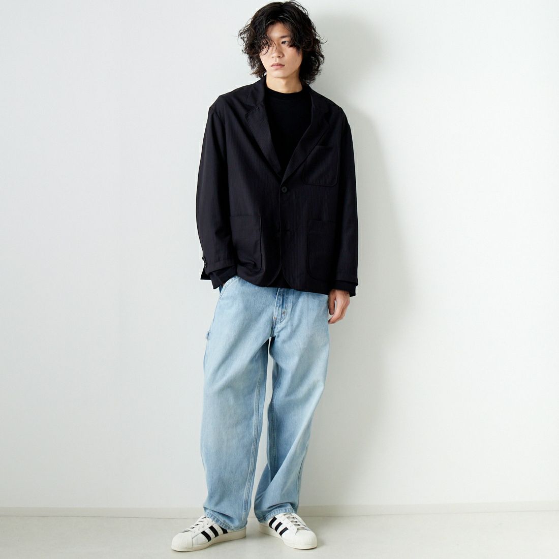 Noir Fabrik [ヌワールファブリック] ワイドジャケット [NF-241-018] BLACK ST &&モデル身長：182cm 着用サイズ：M&&