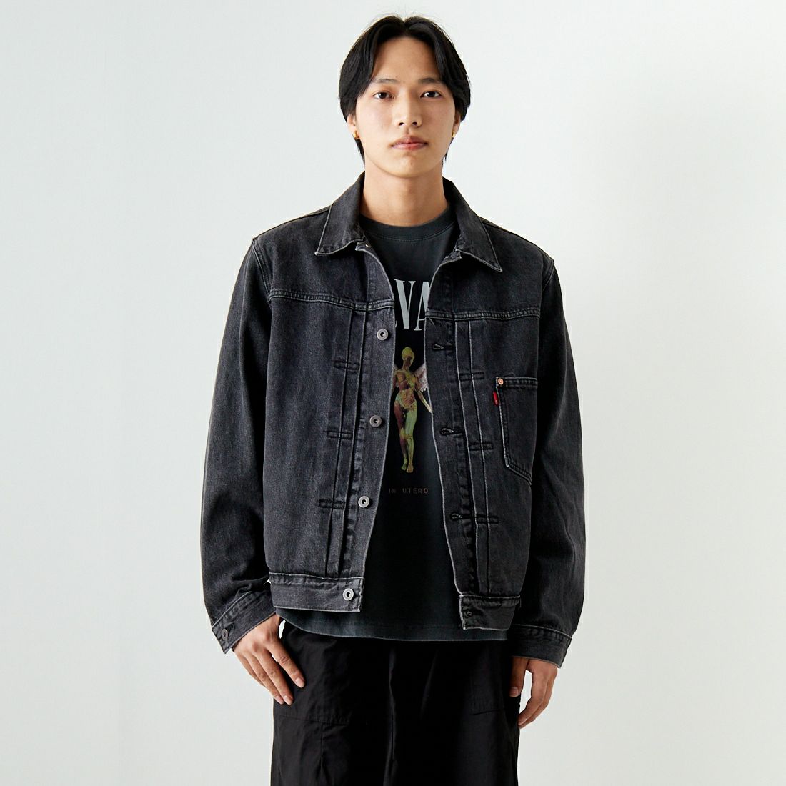 LEVI'S [リーバイス] TYPE1 トラッカージャケット [A3174-00] 00 MIDNIGH&&モデル身長：179cm 着用サイズ：L&&