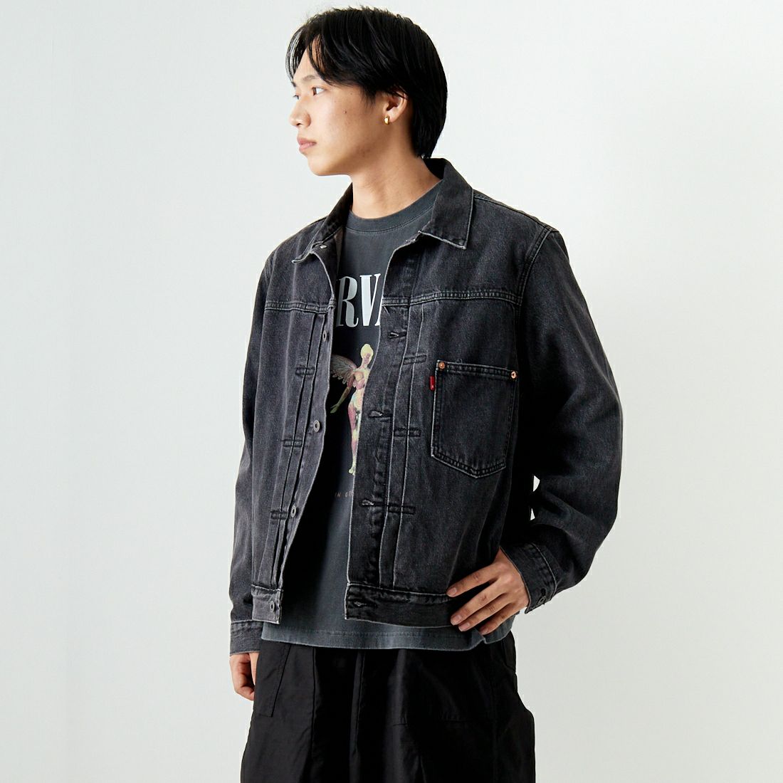 LEVI'S [リーバイス] TYPE1 トラッカージャケット [A3174-00] 00 MIDNIGH&&モデル身長：179cm 着用サイズ：L&&