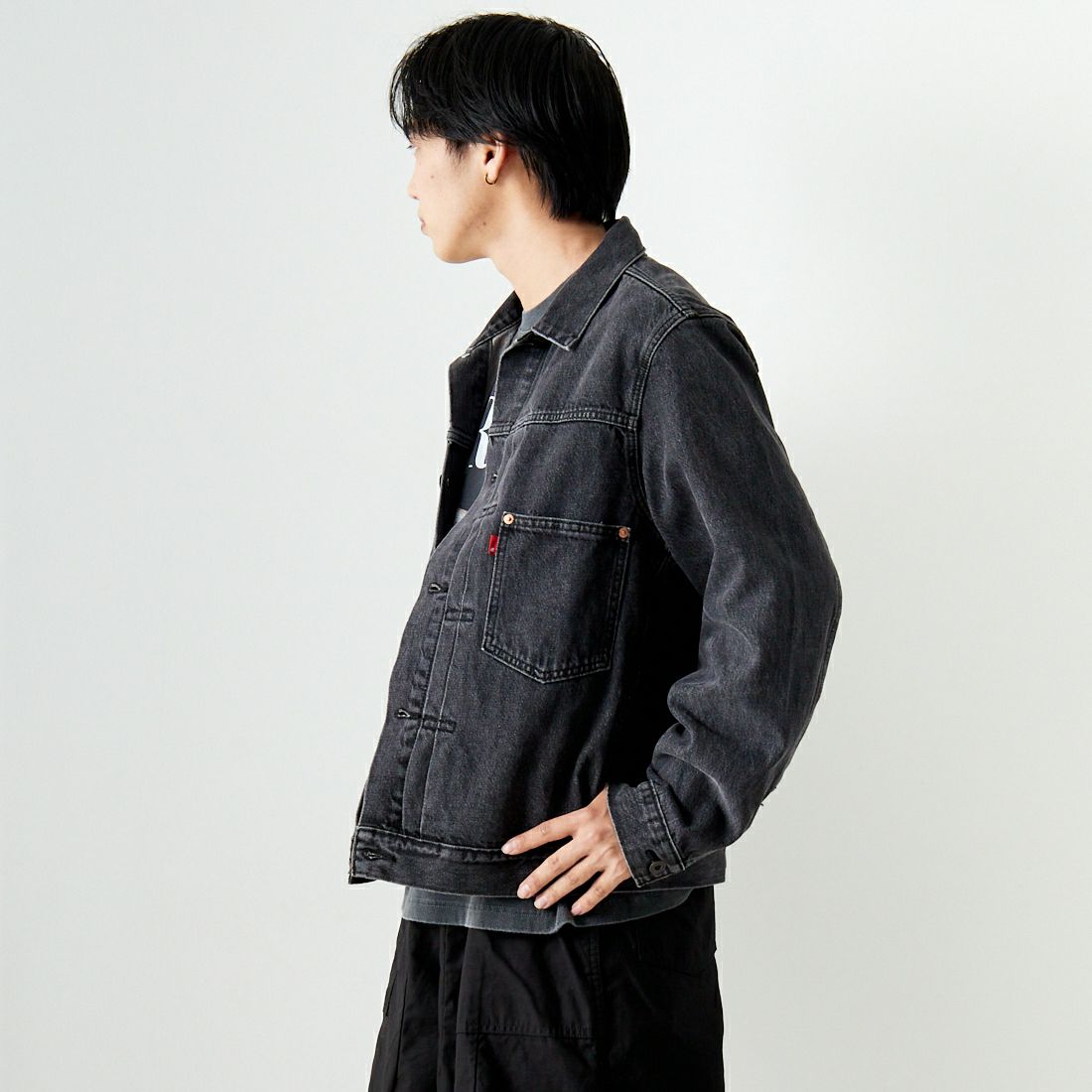 LEVI'S [リーバイス] TYPE1 トラッカージャケット [A3174-00] 00 MIDNIGH&&モデル身長：179cm 着用サイズ：L&&