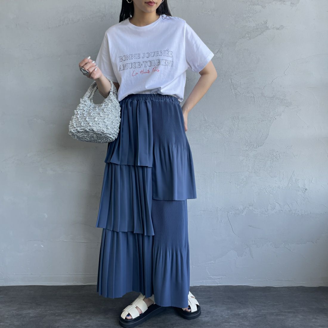 Jf Ready Made [ジェイエフレディメイド] ランダムプリーツスカート [754066] 83 ﾈｲﾋﾞｰ &&モデル身長：156cm 着用サイズ：F&&