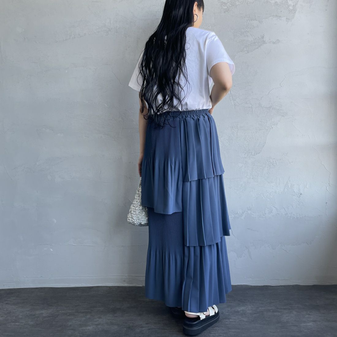 Jf Ready Made [ジェイエフレディメイド] ランダムプリーツスカート [754066] 83 ﾈｲﾋﾞｰ &&モデル身長：156cm 着用サイズ：F&&