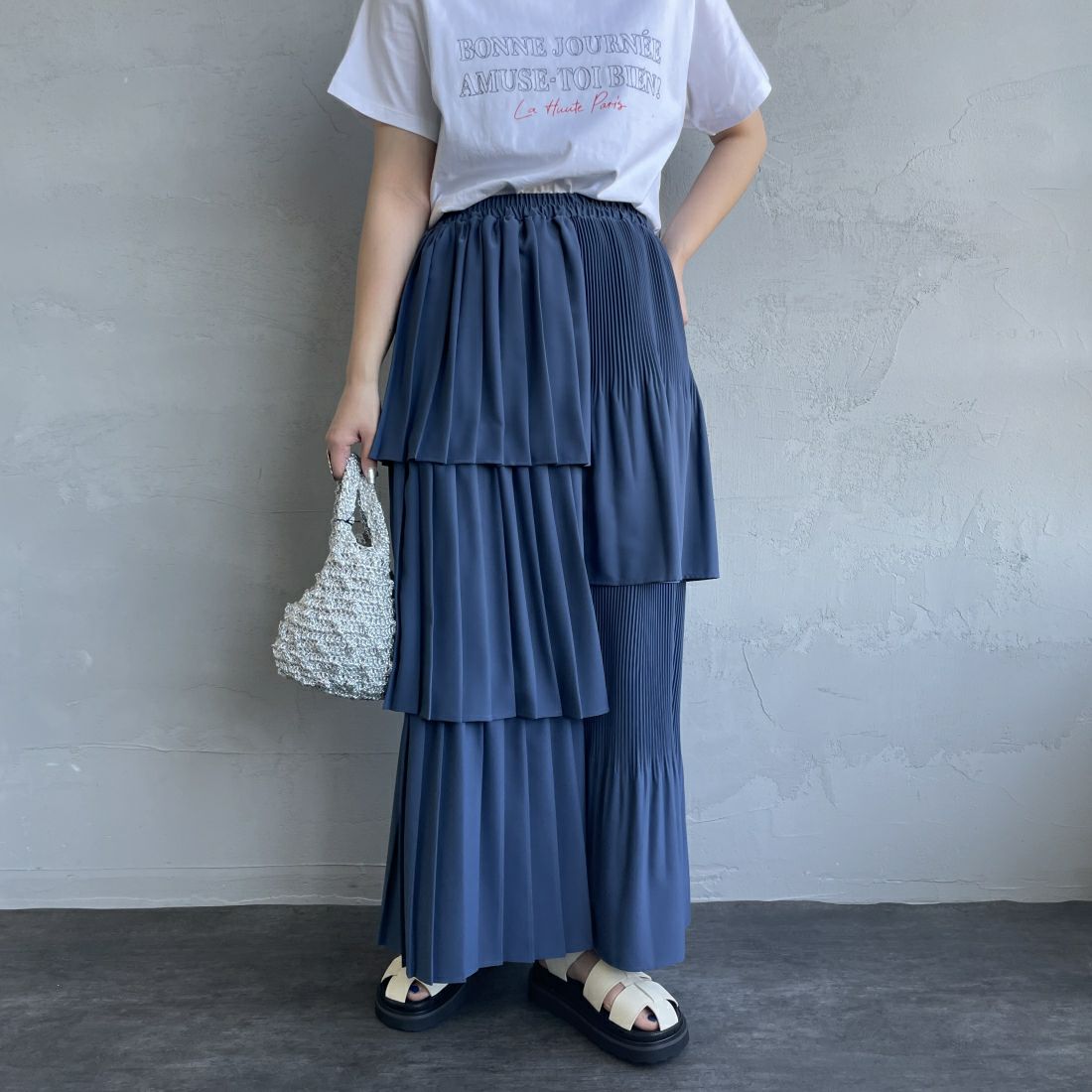Jf Ready Made [ジェイエフレディメイド] ランダムプリーツスカート [754066] 83 ﾈｲﾋﾞｰ &&モデル身長：156cm 着用サイズ：F&&