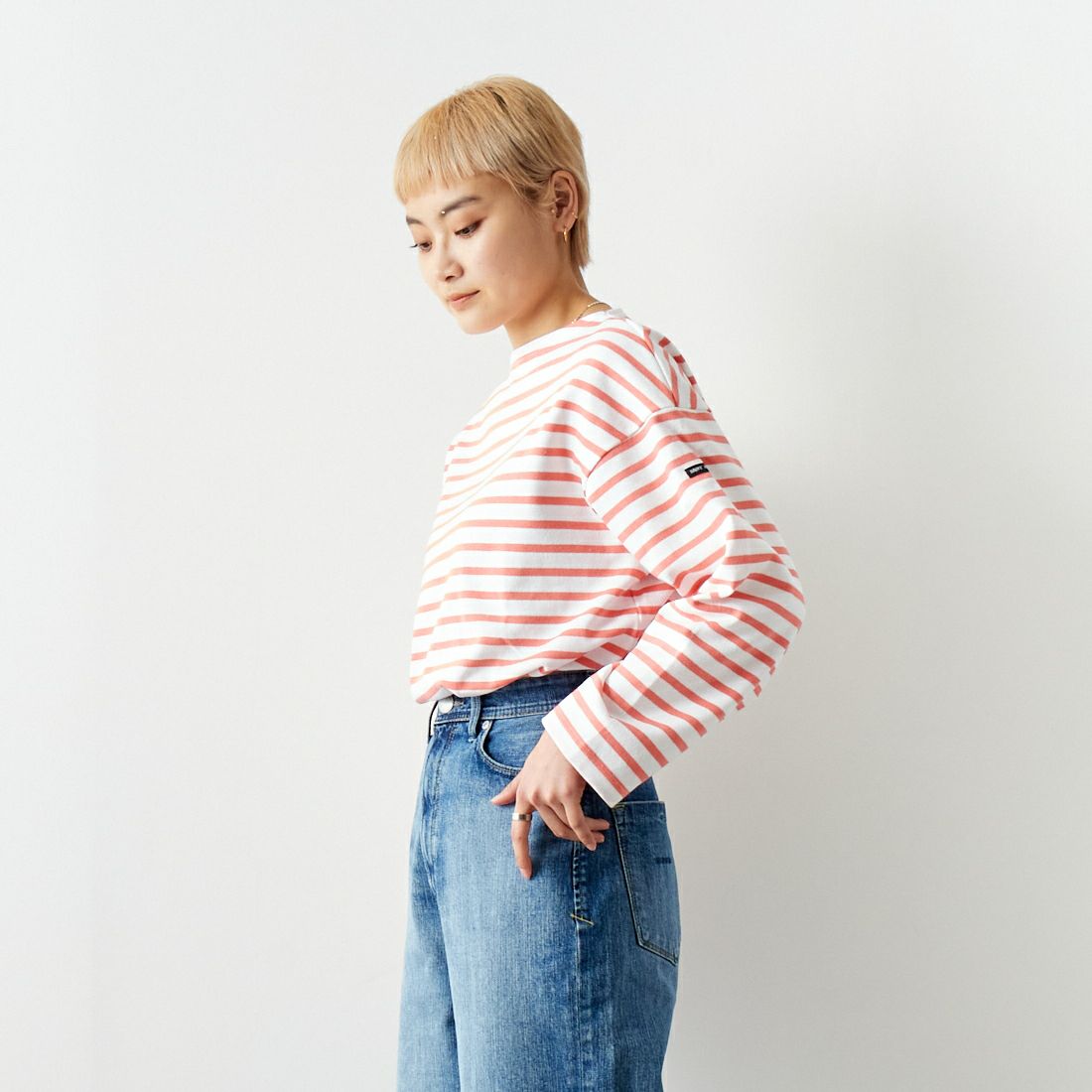 ST.JAMES [セントジェームス] 厚手ルーズドロップTシャツ [20JC-OUESS-LOOSE] NEI/FRE &&モデル身長：160cm 着用サイズ：3&&