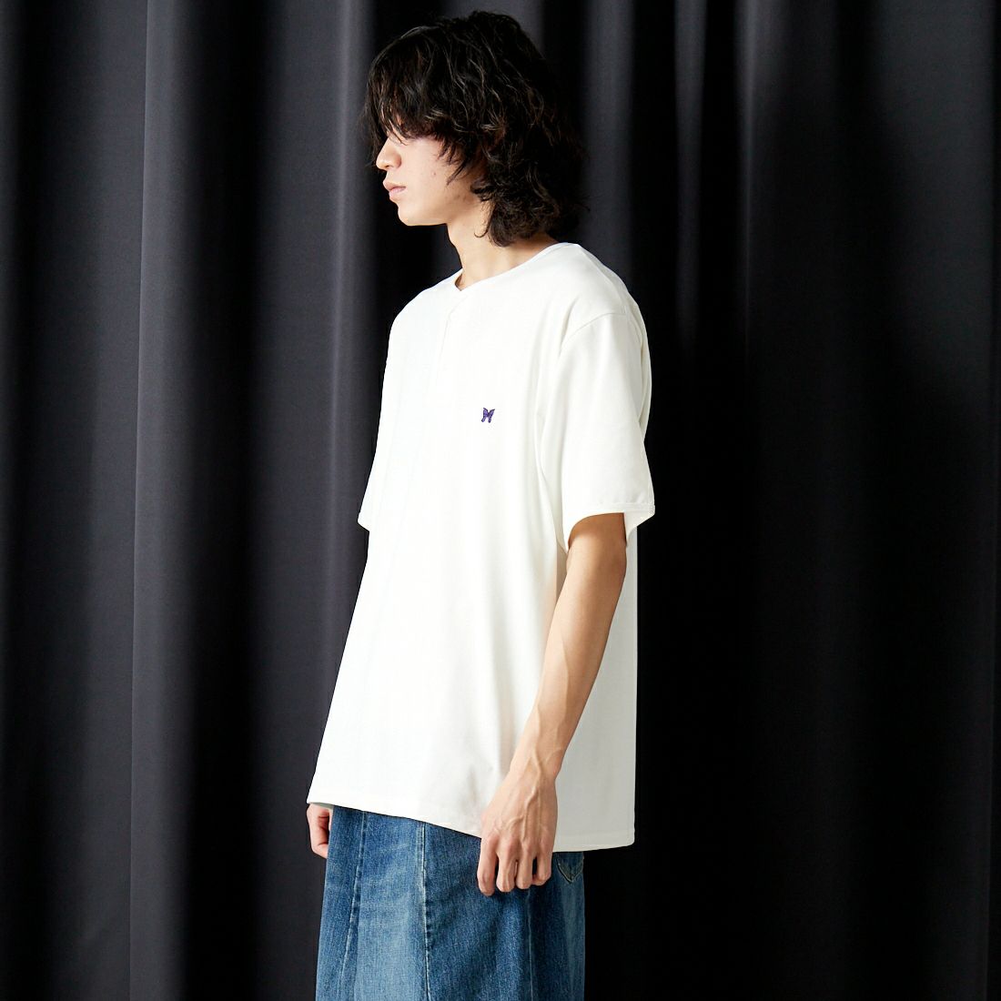 Needles [ニードルズ] ヘンリーネックTシャツ [OT263] A WHITE &&モデル身長：182cm 着用サイズ：L&&