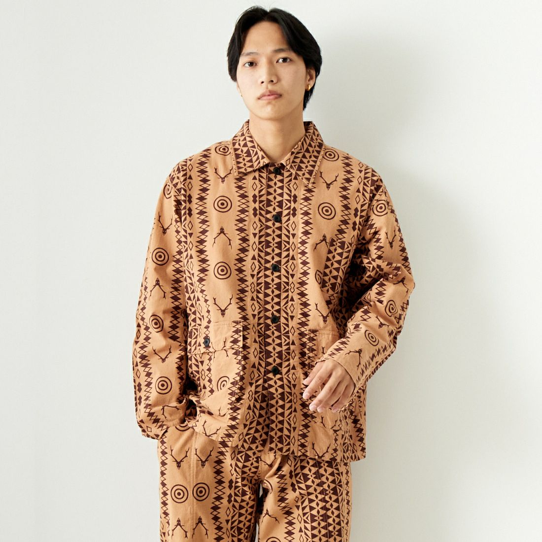 South2West8 [サウスツーウエストエイト] フランネル ハンティングシャツ [OT579] B SKULL&TA &&モデル身長：179cm 着用サイズ：M&&