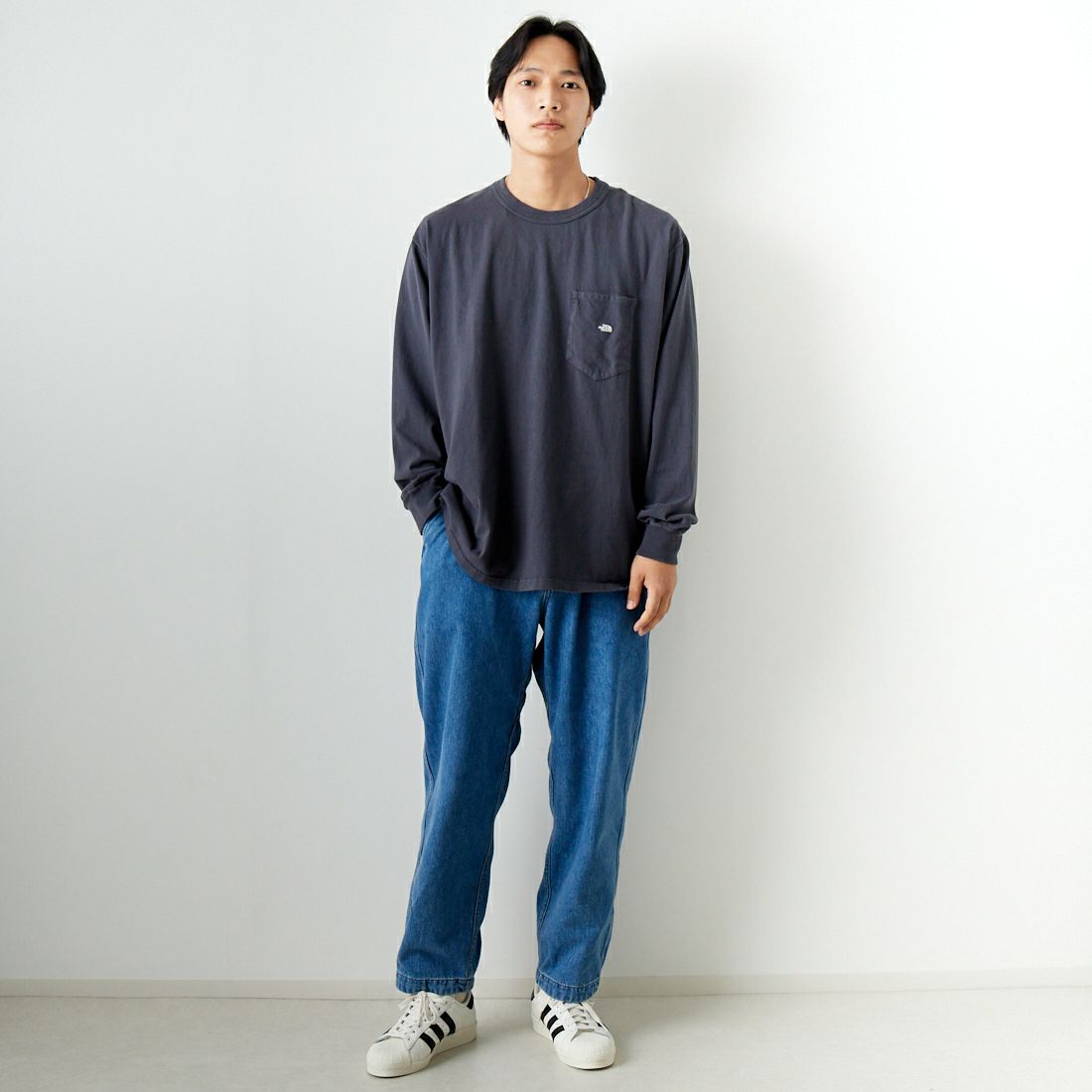 THE NORTH FACE PURPLE LABEL [ザ ノースフェイス パープルレーベル] 7OZ ロングスリーブTシャツ [NT3365N] AO AH/OW &&モデル身長：179cm 着用サイズ：L&&