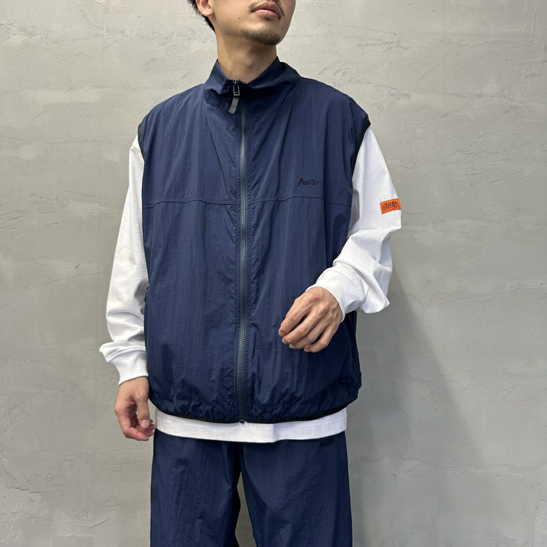 frostline [フロストライン] 別注 ナイロンベスト [FL6-VT-IN4-JF] NAVY &&モデル身長：168cm 着用サイズ：M&&