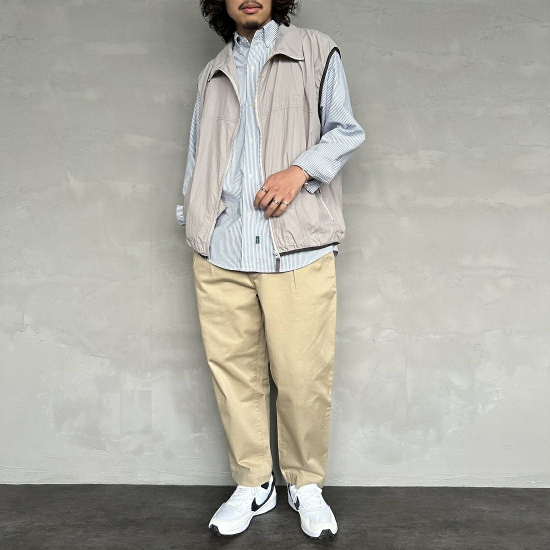 frostline [フロストライン] 別注 ナイロンベスト [FL6-VT-IN4-JF] GRAY &&モデル身長：173cm 着用サイズ：M&&