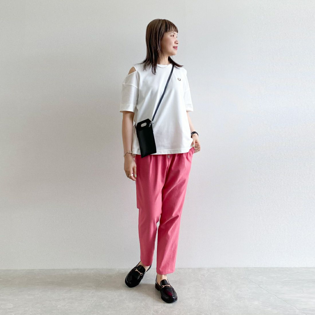 Jeans Factory Clothes [ジーンズファクトリークローズ] シェルタリングドライイージーテーパードパンツ [21241053] 014 ﾋﾟﾝｸ &&モデル身長：165cm 着用サイズ：38&&