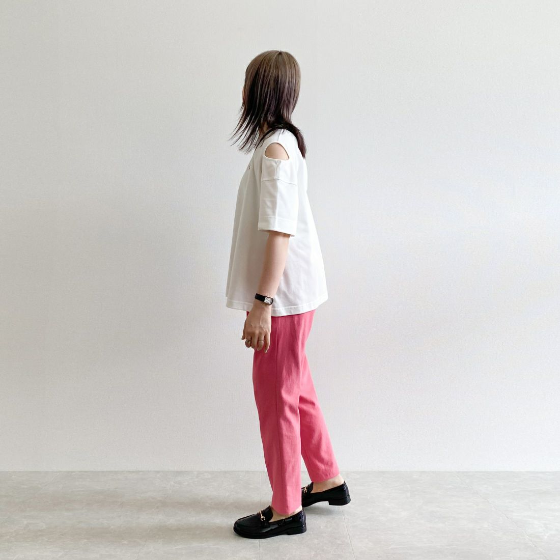 Jeans Factory Clothes [ジーンズファクトリークローズ] シェルタリングドライイージーテーパードパンツ [21241053] 014 ﾋﾟﾝｸ &&モデル身長：165cm 着用サイズ：38&&