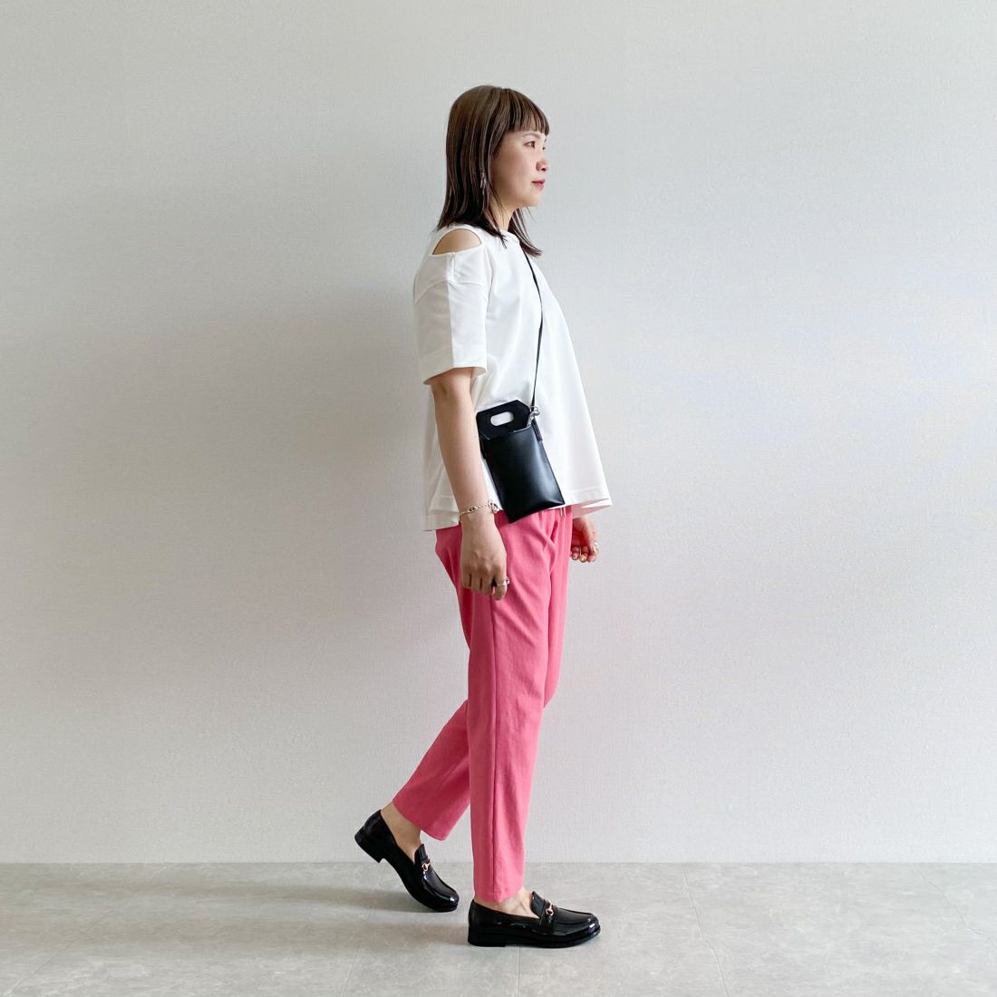 Jeans Factory Clothes [ジーンズファクトリークローズ] シェルタリングドライイージーテーパードパンツ [21241053] 014 ﾋﾟﾝｸ &&モデル身長：165cm 着用サイズ：38&&