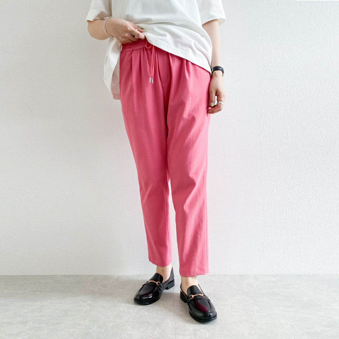 Jeans Factory Clothes [ジーンズファクトリークローズ] シェルタリングドライイージーテーパードパンツ [21241053] 014 ﾋﾟﾝｸ &&モデル身長：165cm 着用サイズ：38&&