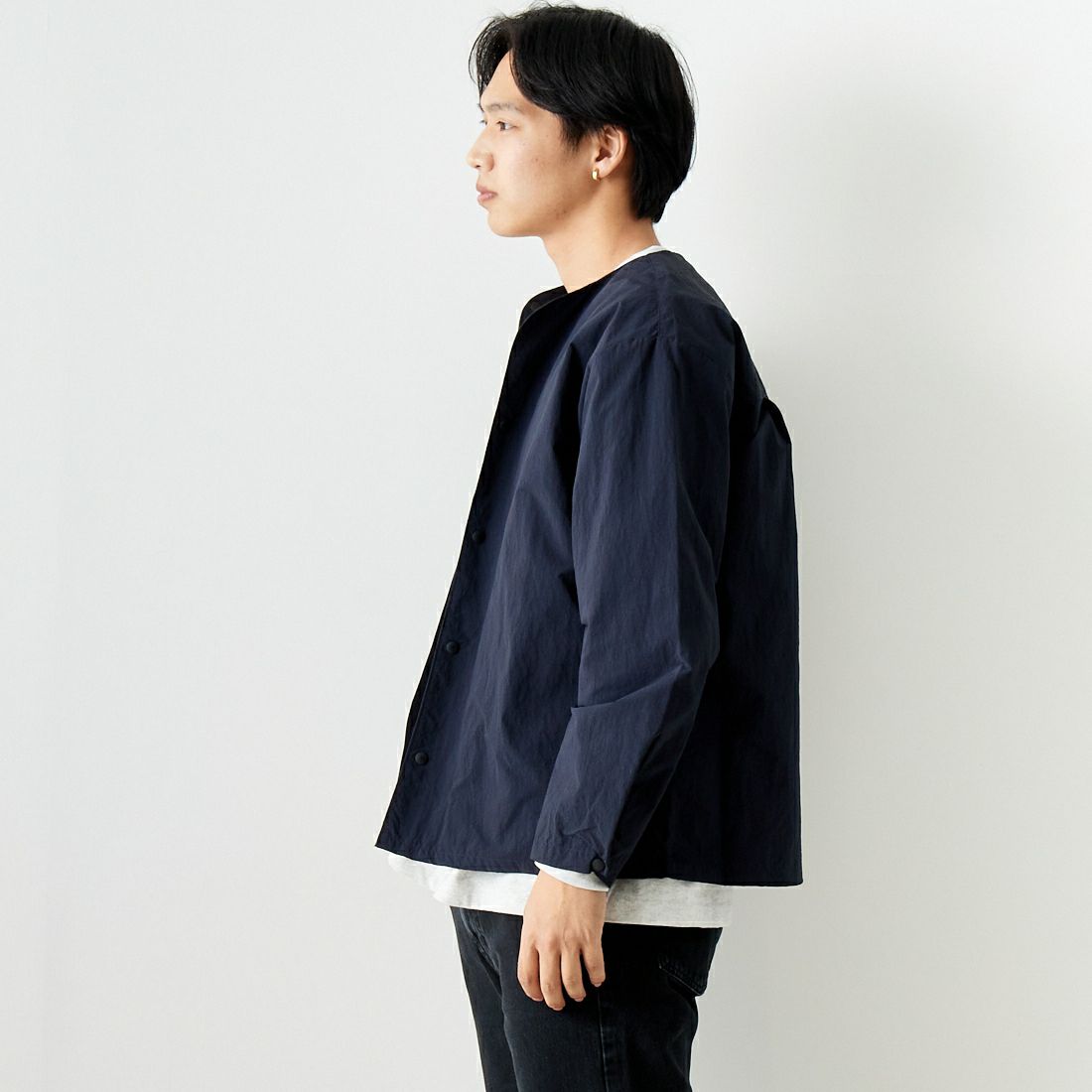 Noir Fabrik [ヌワールファブリック] カーディガンシャツ [JFCM-PS42-03] NAVY &&モデル身長：179cm 着用サイズ：M&&
