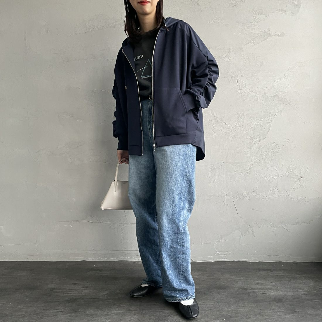 Jeans Factory Clothes [ジーンズファクトリークローズ] 異素材切り替え ボンディングパーカー [21241059] 076 ﾈｲﾋﾞｰ &&モデル身長：163cm 着用サイズ：F&&