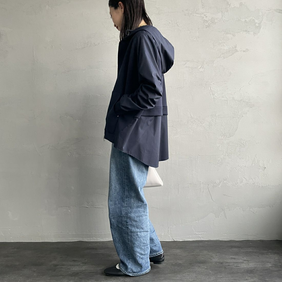 Jeans Factory Clothes [ジーンズファクトリークローズ] 異素材切り替え ボンディングパーカー [21241059] 076 ﾈｲﾋﾞｰ &&モデル身長：163cm 着用サイズ：F&&