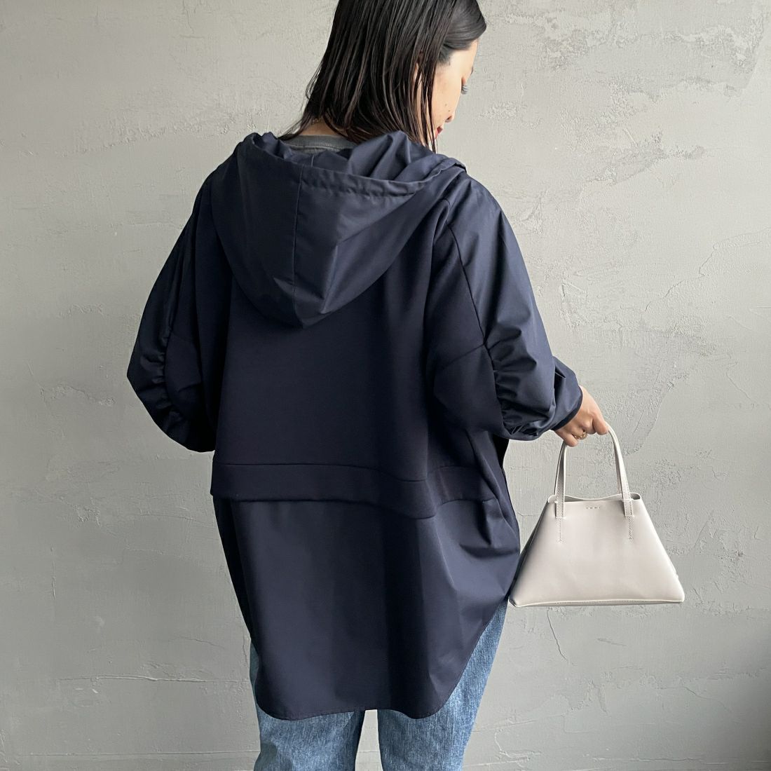 Jeans Factory Clothes [ジーンズファクトリークローズ] 異素材切り替え ボンディングパーカー [21241059] 076 ﾈｲﾋﾞｰ &&モデル身長：163cm 着用サイズ：F&&