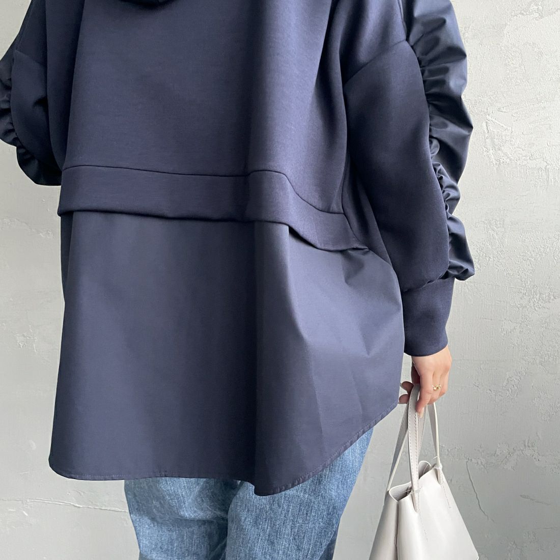 Jeans Factory Clothes [ジーンズファクトリークローズ] 異素材切り替え ボンディングパーカー [21241059] 076 ﾈｲﾋﾞｰ &&モデル身長：163cm 着用サイズ：F&&