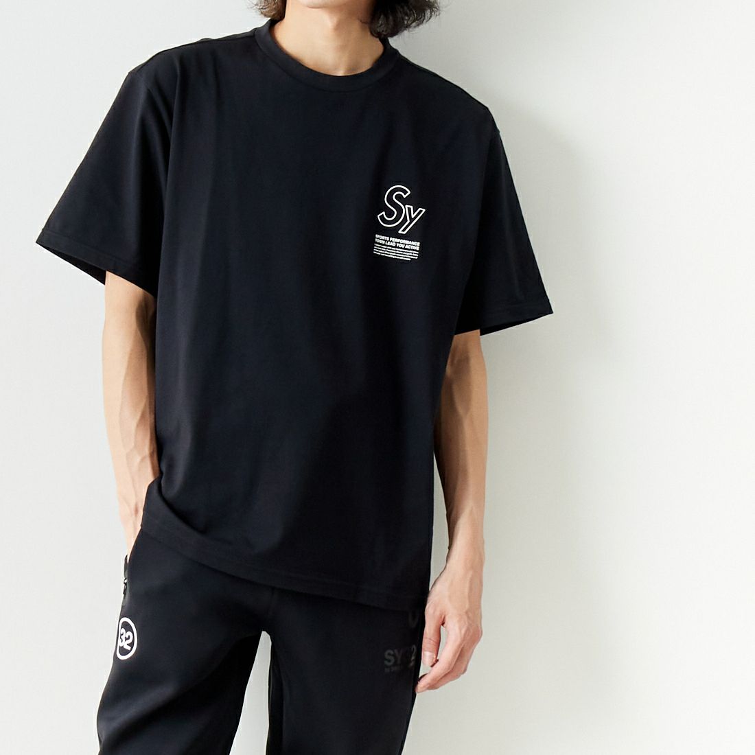 SY32 [エスワイサーティトゥ] ラインロゴ バックプリントTシャツ [14134] BLACK
