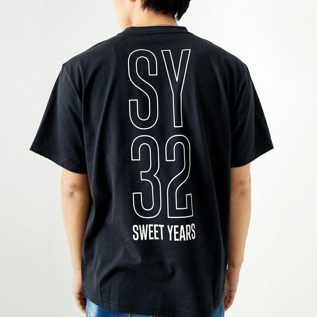 SY32 [エスワイサーティトゥ] ラインロゴ バックプリントTシャツ [14134] BLACK