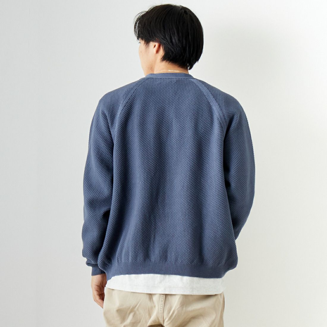 STILL BY HAND [スティルバイハンド] コットンカーディガン [KN03241] SLATE BLUE &&モデル身長：179cm 着用サイズ：48&&