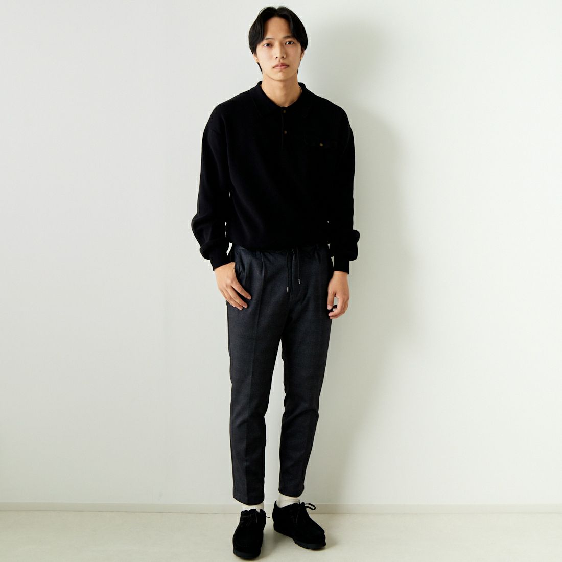 Jeans Factory Clothes [ジーンズファクトリークローズ] テックポンチ 1Pイージースラックス [JFC-242-017] 4 GRYｸﾞﾚﾝﾁ &&モデル身長：179cm 着用サイズ：M&&