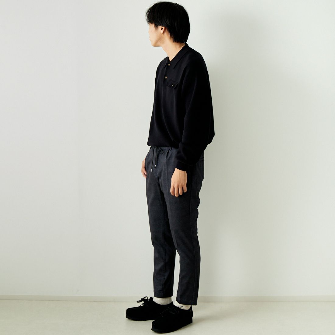 Jeans Factory Clothes [ジーンズファクトリークローズ] テックポンチ 1Pイージースラックス [JFC-242-017] 4 GRYｸﾞﾚﾝﾁ &&モデル身長：179cm 着用サイズ：M&&