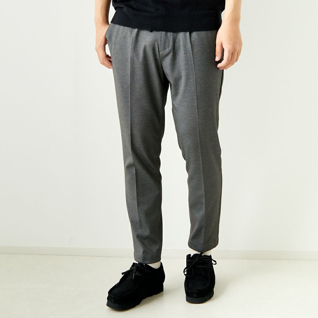 Jeans Factory Clothes [ジーンズファクトリークローズ] テックポンチ 1Pイージースラックス [JFC-242-017] 2 GRYﾒﾗﾝｼﾞ &&モデル身長：179cm 着用サイズ：M&&