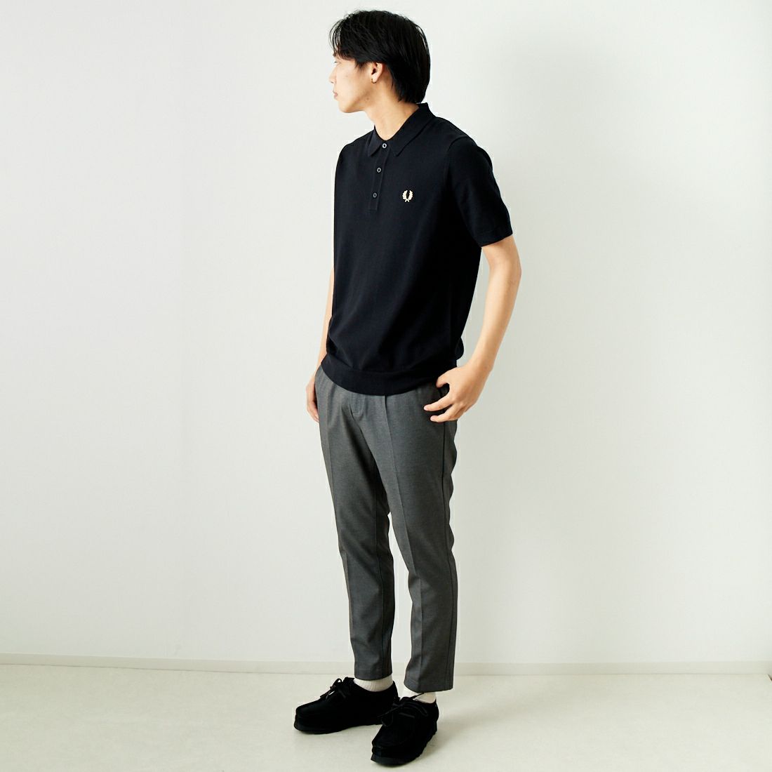 Jeans Factory Clothes [ジーンズファクトリークローズ] テックポンチ 1Pイージースラックス [JFC-242-017] 2 GRYﾒﾗﾝｼﾞ &&モデル身長：179cm 着用サイズ：M&&