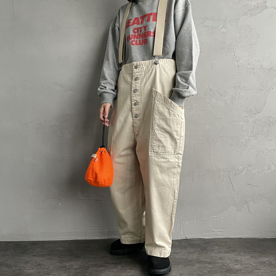 HARVESTY [ハーベスティ] サスペンダーガーデンパンツ [A12402] 31 IVORY&&モデル身長：160cm　着用サイズ：1&&