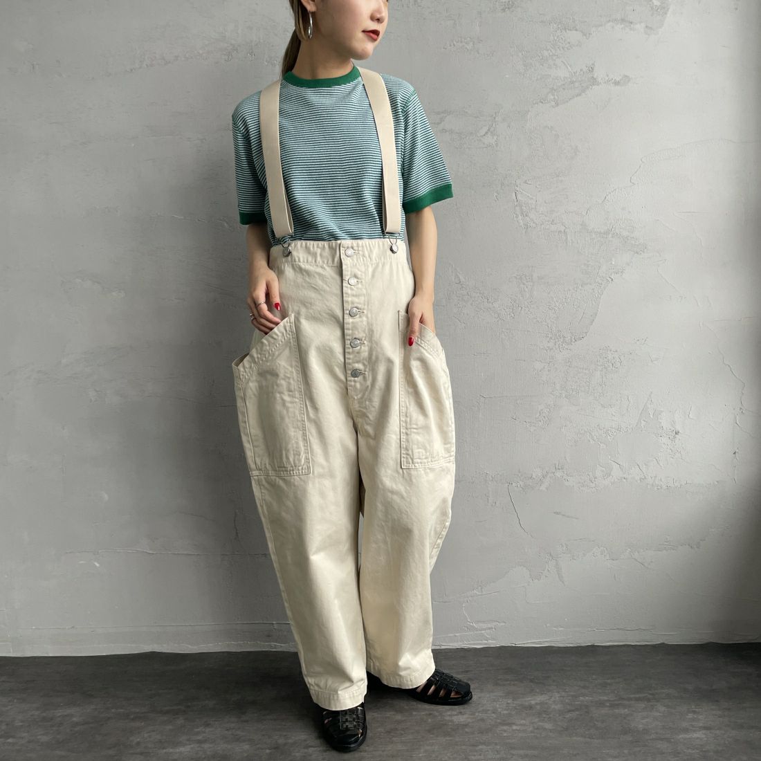 HARVESTY [ハーベスティ] サスペンダーガーデンパンツ [A12402] 31 IVORY&&モデル身長：156cm　着用サイズ：1&&