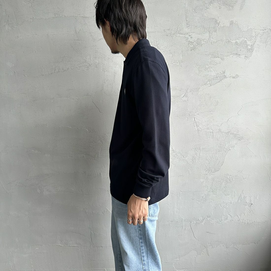 FRED PERRY [フレッドペリー] フレッドペリーポロシャツ [M6006] 608 NAVY &&モデル身長：173cm 着用サイズ：M&&