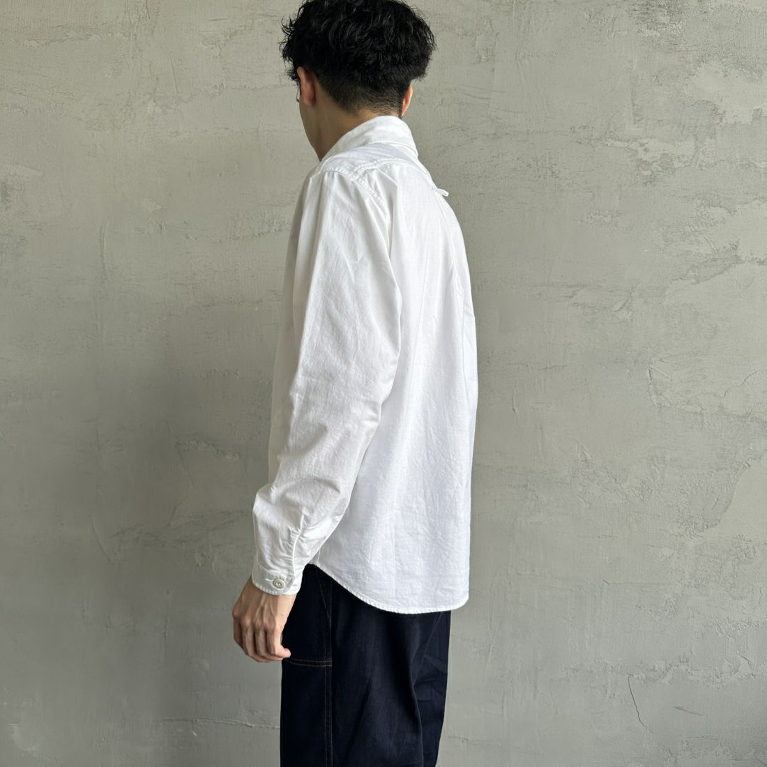DANTON [ダントン] オックスフォード ラウンドカラーシャツ [DT-B0282SOX] WHITE &&モデル身長：168cm 着用サイズ：38&&