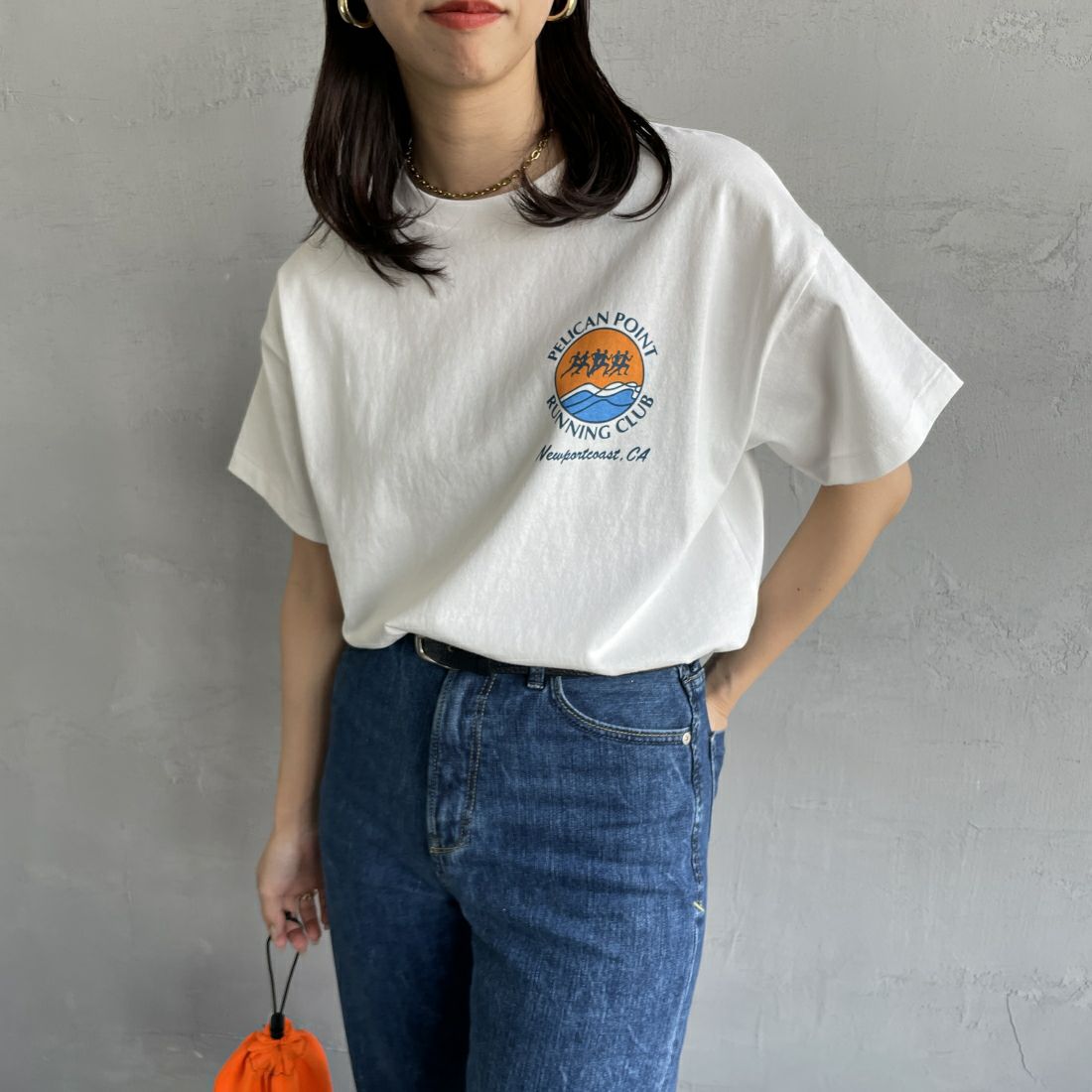 HANDTEX [ハンドテックス] 別注 スーベニアプリントTシャツ [HT6-CST-IN4-JF] RUN &&モデル身長：163cm 着用サイズ：F&&