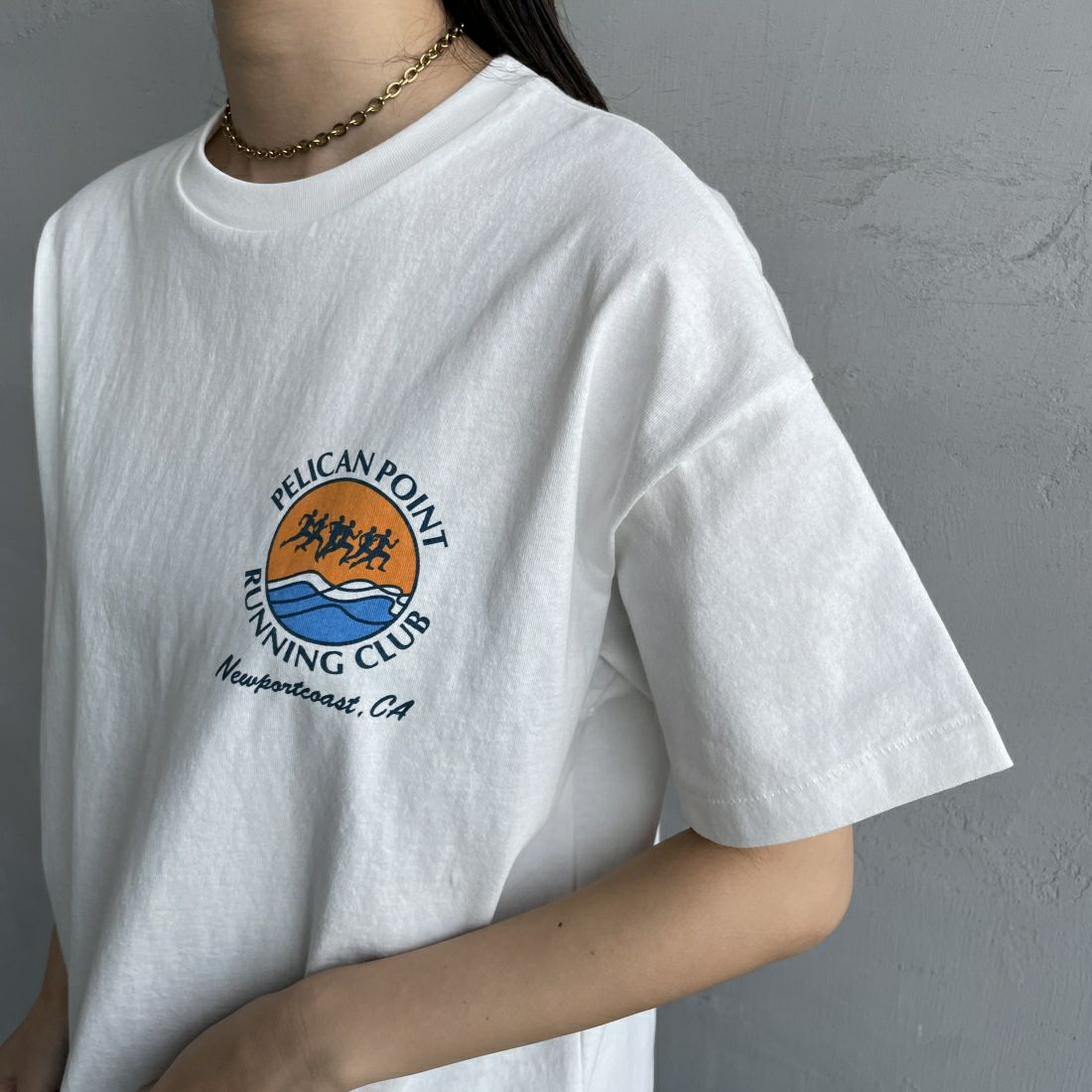 HANDTEX [ハンドテックス] 別注 スーベニアプリントTシャツ [HT6-CST-IN4-JF] RUN &&モデル身長：163cm 着用サイズ：F&&