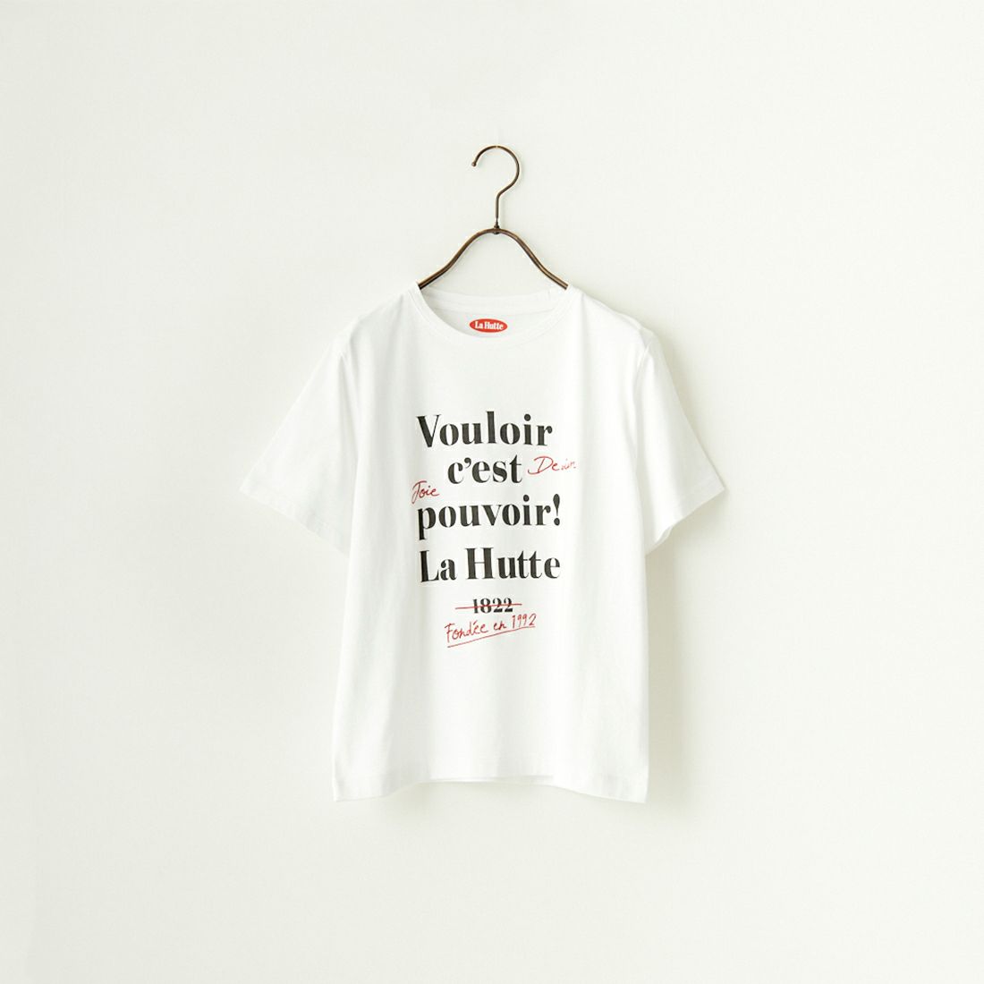 La Hutte [ラ・ユット] 別注 ショート丈 ロゴプリントTシャツ [LH1-CST-IN4-2-JF] WHITE