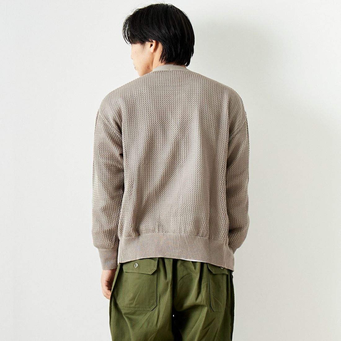 Noir Fabrik [ヌワールファブリック] コンパクトメッシュカーディガン [NF-241-015] GREYGE &&モデル身長：179cm 着用サイズ：L&&