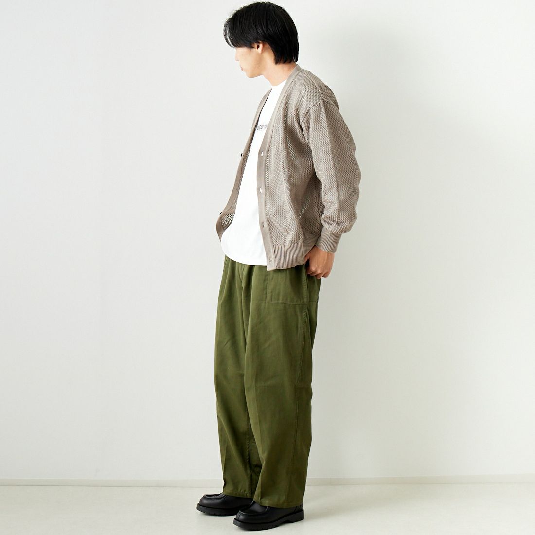Noir Fabrik [ヌワールファブリック] コンパクトメッシュカーディガン [NF-241-015] GREYGE &&モデル身長：179cm 着用サイズ：L&&