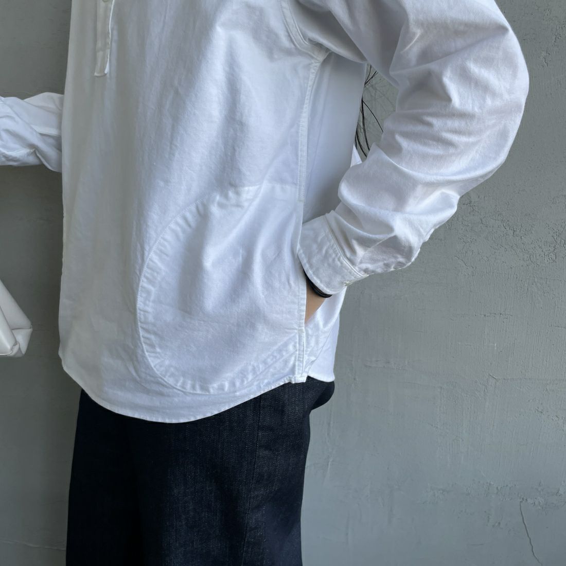 DANTON [ダントン] オックスフォード ラウンドカラーシャツ [DT-B0281SOX] WHITE &&モデル身長：156cm 着用サイズ：36&&