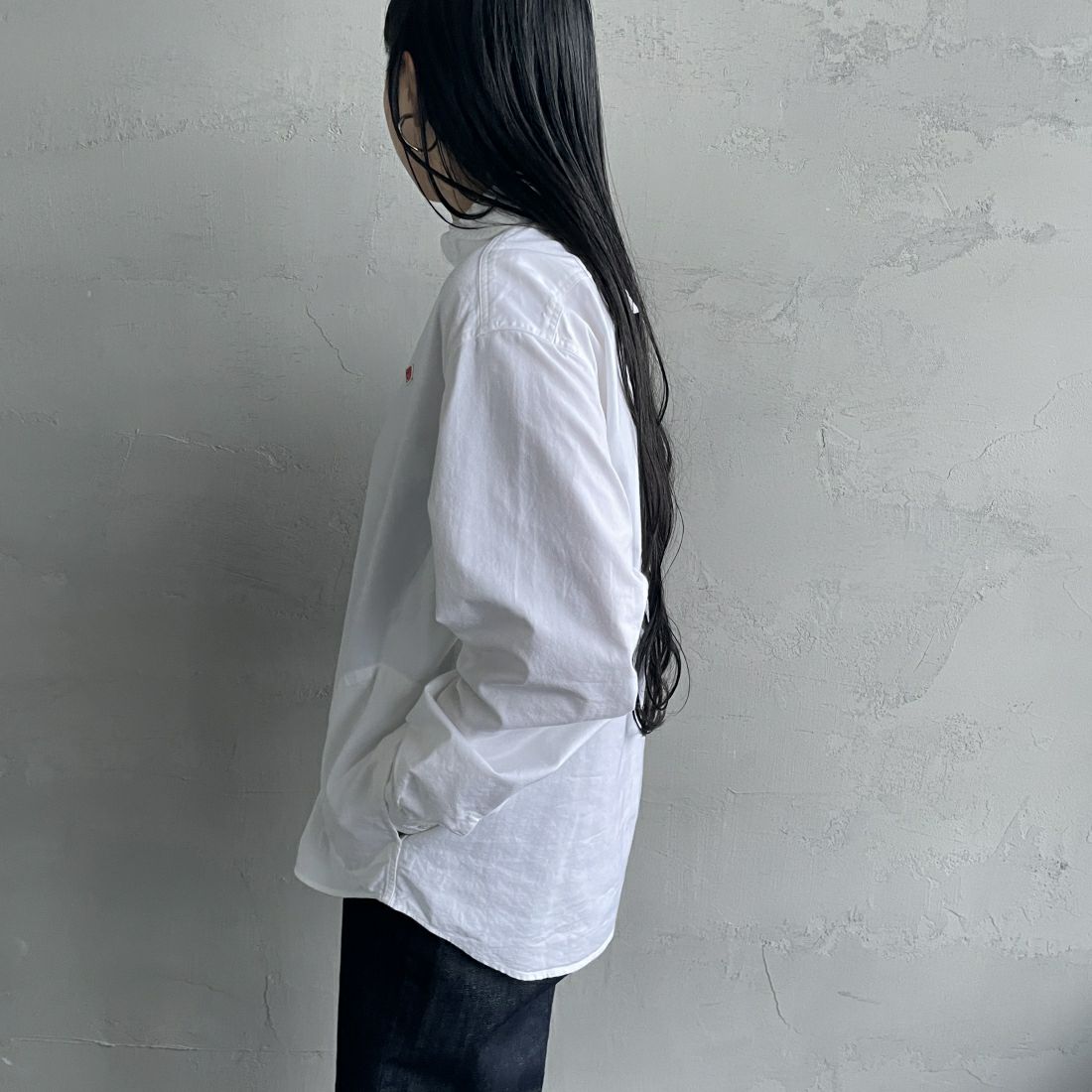DANTON [ダントン] オックスフォード ラウンドカラーシャツ [DT-B0281SOX] WHITE &&モデル身長：156cm 着用サイズ：38&&