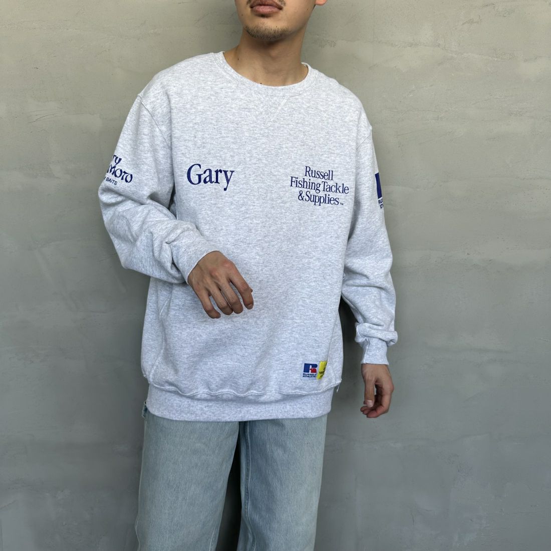 RUSSELL ATHLETIC [ラッセル アスレチック] Russell×Gary YAMAMOTO ロゴスウェット [RGY-A03] ASH &&モデル身長：168cm 着用サイズ：L&&