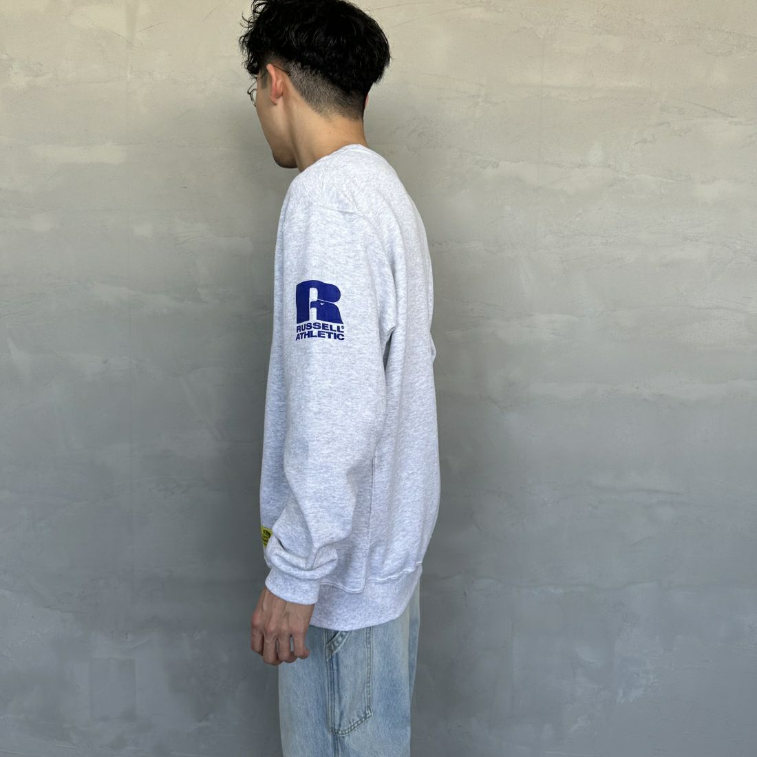 RUSSELL ATHLETIC [ラッセル アスレチック] Russell×Gary YAMAMOTO ロゴスウェット [RGY-A03] ASH &&モデル身長：168cm 着用サイズ：L&&