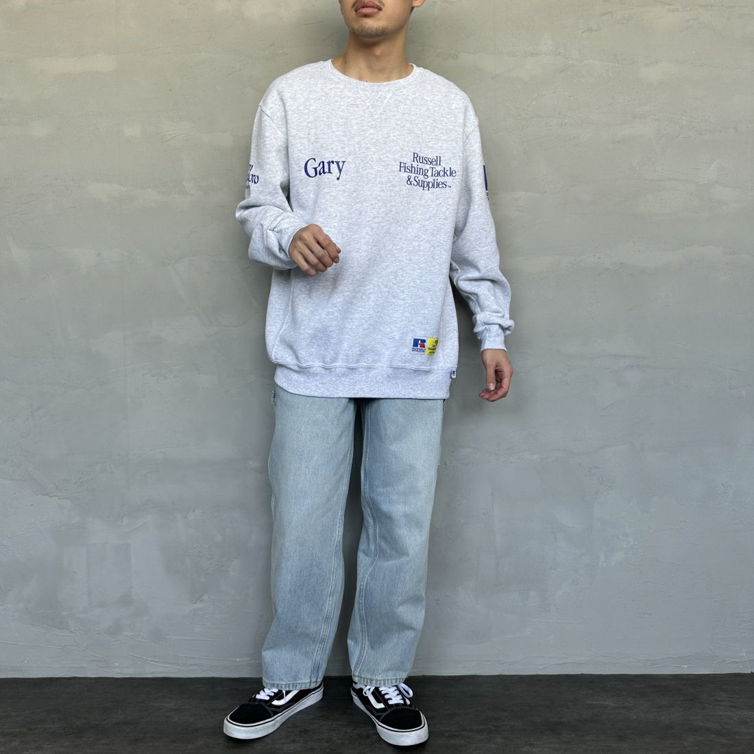 RUSSELL ATHLETIC [ラッセル アスレチック] Russell×Gary YAMAMOTO ロゴスウェット [RGY-A03] ASH &&モデル身長：168cm 着用サイズ：L&&