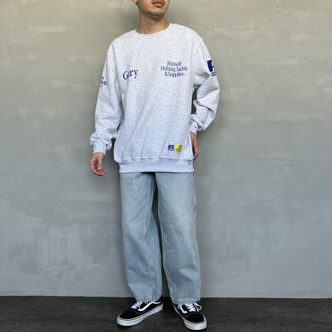 RUSSELL ATHLETIC [ラッセル アスレチック] Russell×Gary YAMAMOTO ロゴスウェット [RGY-A03] ASH &&モデル身長：168cm 着用サイズ：L&&