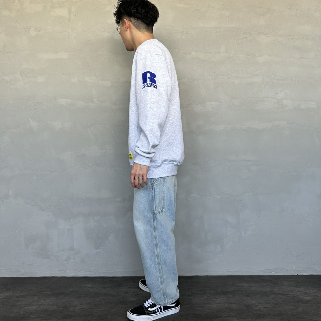 RUSSELL ATHLETIC [ラッセル アスレチック] Russell×Gary YAMAMOTO ロゴスウェット [RGY-A03] ASH &&モデル身長：168cm 着用サイズ：L&&